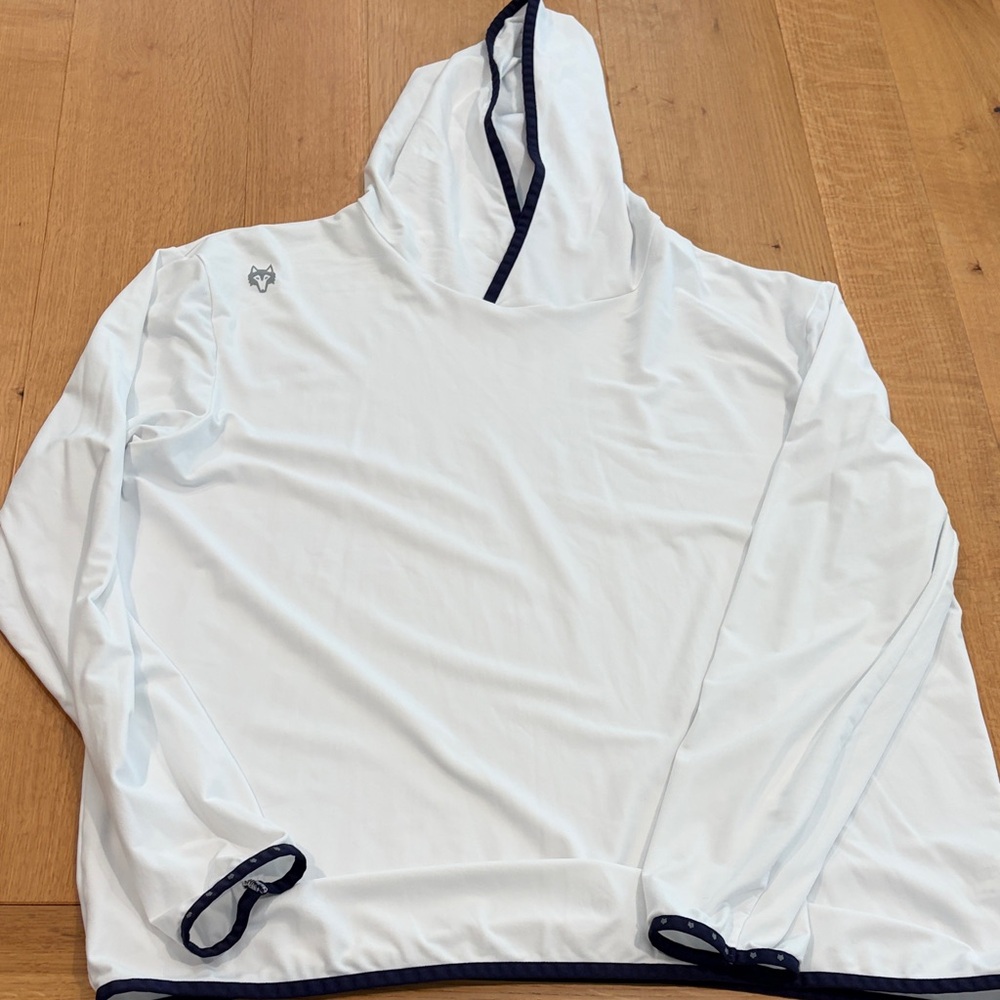 Greyson White Hooded Pullover with Navy Trim